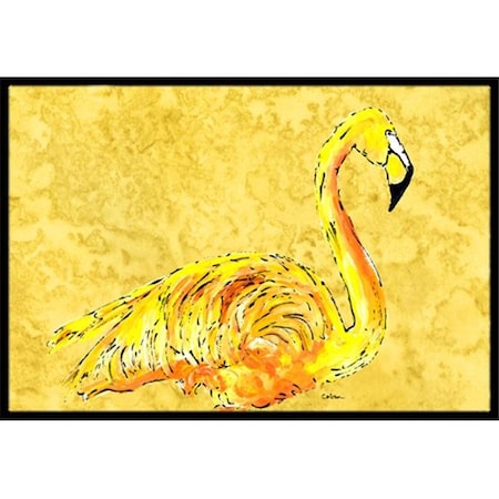 Carolines Treasures Carolines Treasures 8872MAT Flamingo on Yellow Indoor Or Outdoor Doormat - 18 x 27 in. 8872MAT